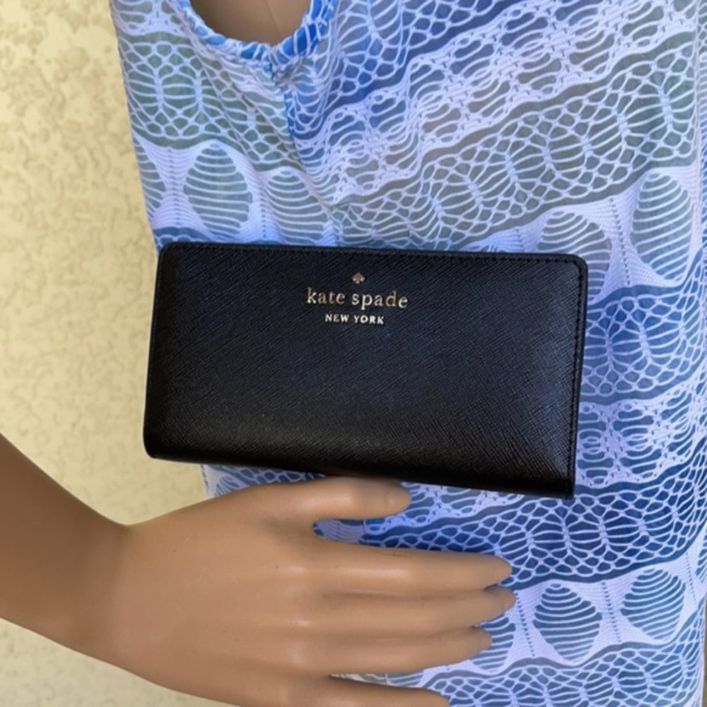 Kate Spade Staci Large Slim Bifold Wallet Black - Picture 1 of 16